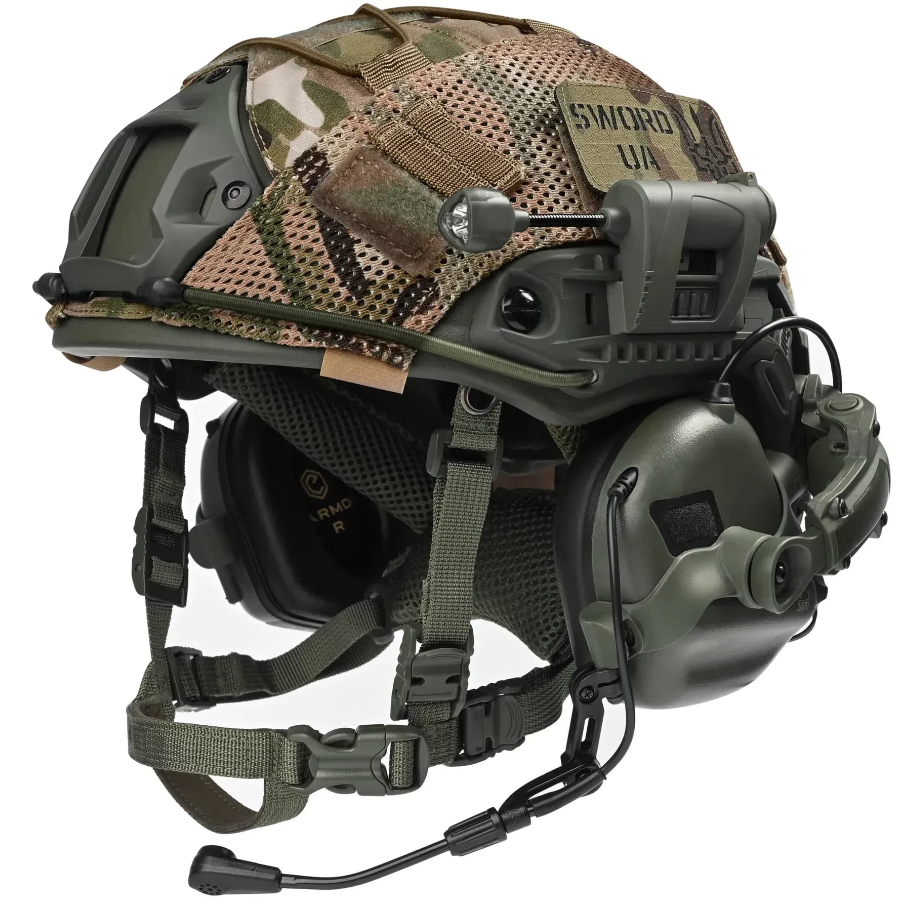 Шолом балістичний каска FAST Helmet NIJ IIIA олива+Тактичні навушники М32+кавер+ліхтарик